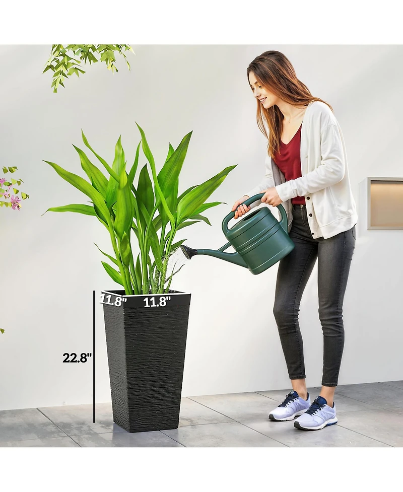 Outsunny 22.8 Inch Tall Planters, Set of 3 Plastic Flower Pots,