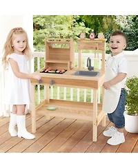 Hongge Wooden Barbecue Grill Playset with Play Food and Open Shelves