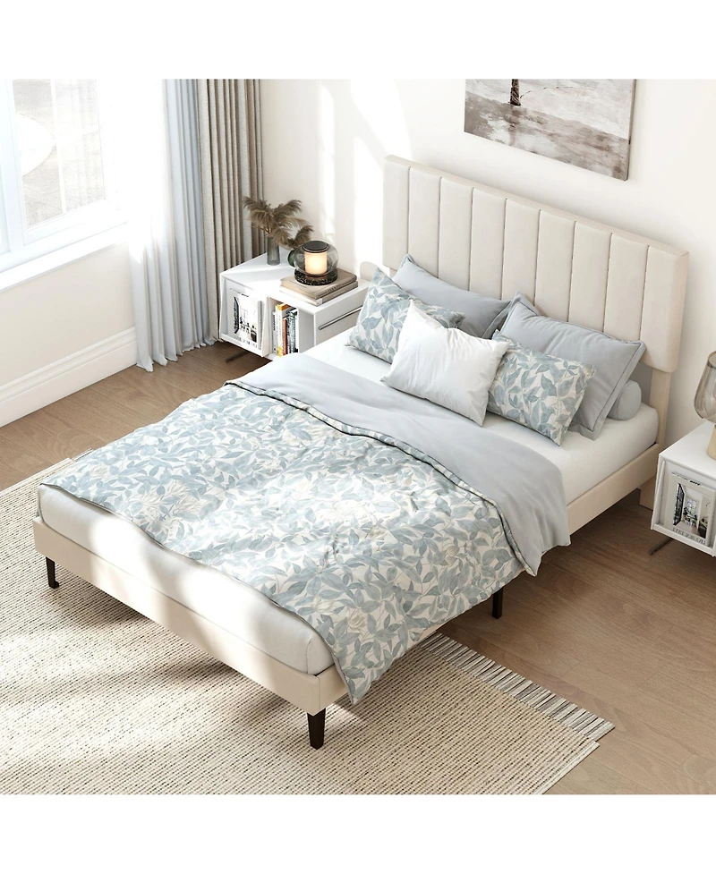 Sugift Velvet Upholstered Platform Bed frames