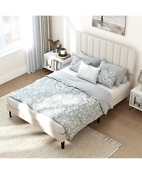 Sugift Velvet Upholstered Platform Bed frames