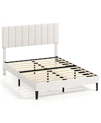 Sugift Velvet Upholstered Platform Bed with Adjustable Headboard