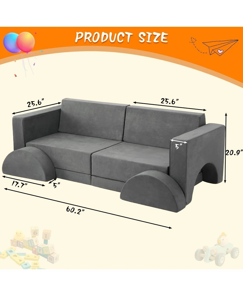 gaomon 8 Piece Soft Modular Kids Play Couch for Boys and Girls, Child Sectional Fort Building Sofa for Toddlers Playroom Nursery