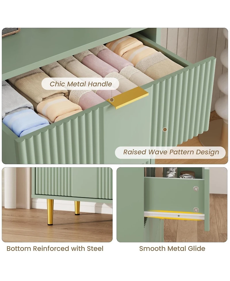 gaomon Fluted 6-Drawer Dresser, 39.4" Wide Modern Wooden Chest with Metal Handles, Wide Storage Organizer for Bedroom, Living Room, Hallway