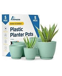 Set of 5 lightweight, durable mint planter pots with drainage holes. Space-saving, modern design for versatile indoor/outdoor planting.