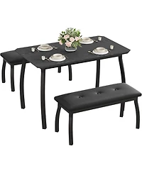 gaomon 3-Piece Wooden Dining Table Set with 2 Upholstered Benches
