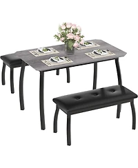 gaomon 3-Piece Wooden Dining Table Set with 2 Upholstered Benches