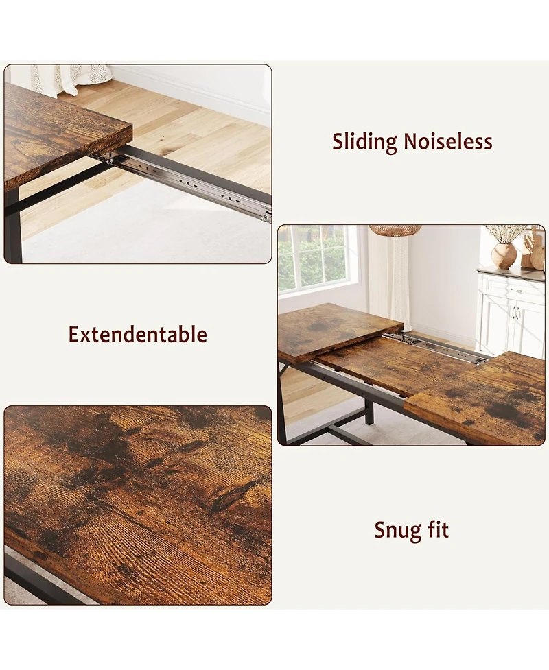 gaomon 3-Piece 63" Extendable Rectangular Dining Table Set with 2 Upholstered Benches