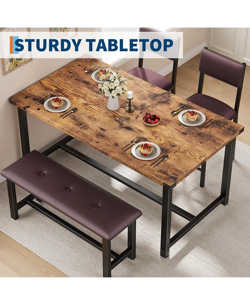 gaomon 4-Piece Wood Dining Table Set with 2 Upholstered Chairs and Bench