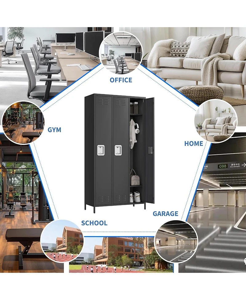 gaomon3 Doors Employee Lockers for Office, Metal Sorage Locker Combination, Lockable Employees Metal Locker With Door, Industrial Storage Lockers