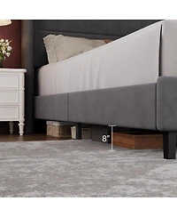 gaomon Full Velvet Bed Frame with Wingback Headboard, Upholstered Platform Bed with Wood Slats