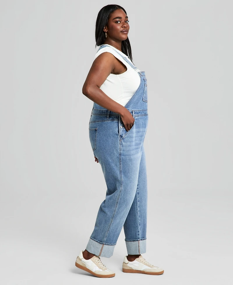 And Now This Trendy Plus Cuffed Denim Overalls, Macy's Exclusive