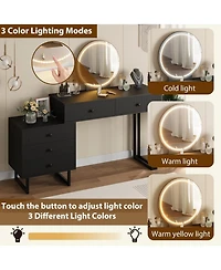 gaomon Vanity Desk with Mirror and Lights, Small Makeup Vanity with 5 Drawers for Bedroom, Modern Makeup Vanity Organizer