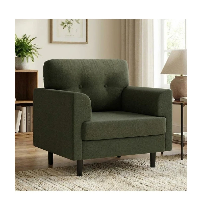 gaomon 38" Mid Century Modern Green Chair, Tufted Linen, High-Density Foam, Ergonomic Arms, 350lbs, Living Room