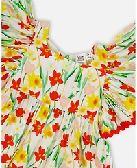 Deux par Deux Little Girls Viscose Daffodil Print Dress
