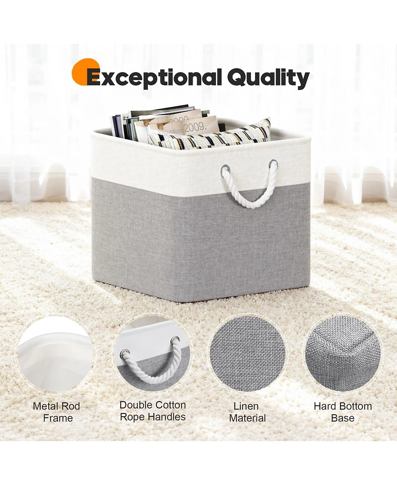 Sugift 6-Pack Collapsible Fabric Storage Bins, 13" Cube Baskets with Rope Handles and Reinforced Base