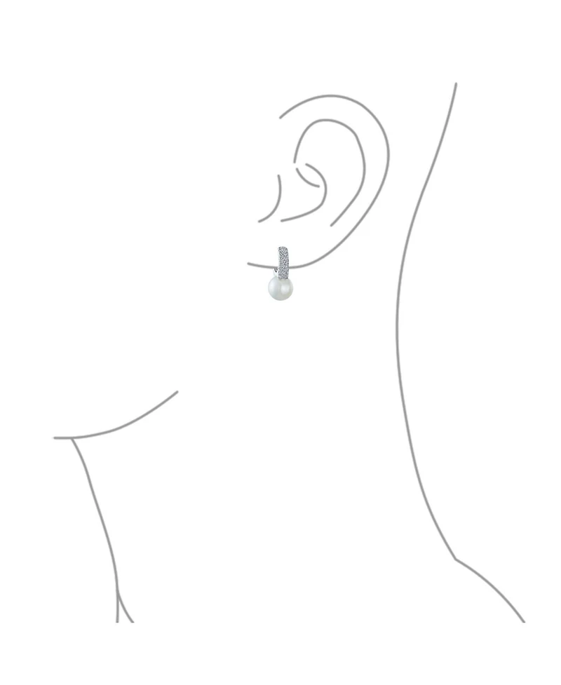 Bling Jewelry Pearl/Cubic Zirconia Mini Hoop Huggie Drop Earrings