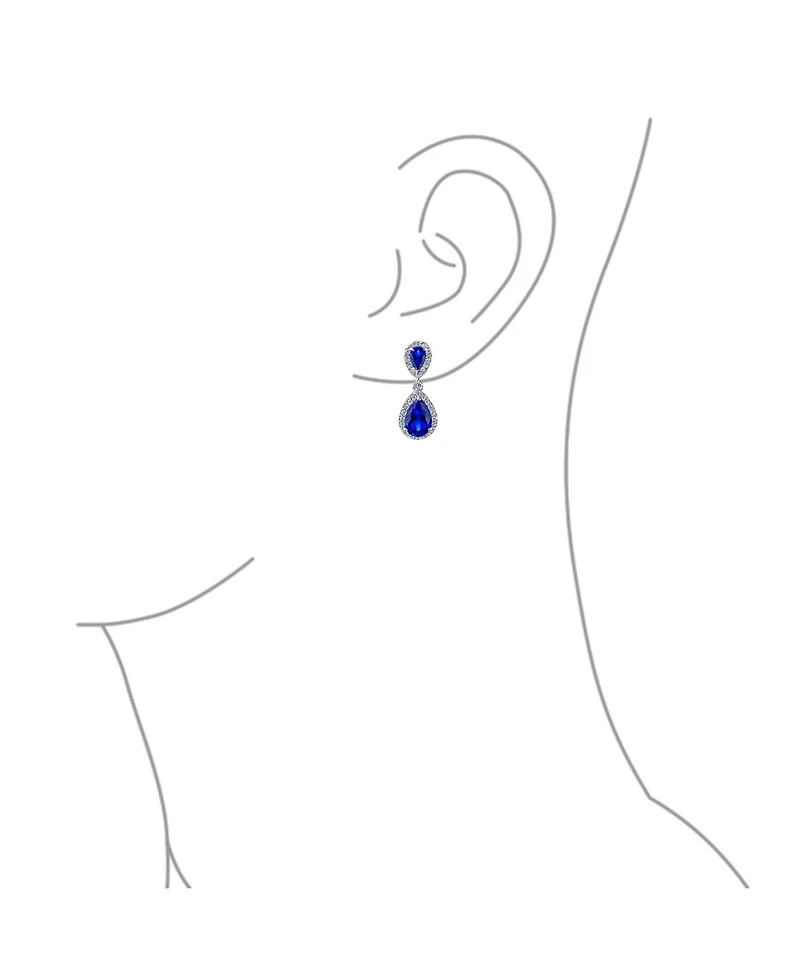 Bling Jewelry Classic Cocktail Halo Cubic Zirconia Cz Double Solitaire Teardrop Dangle Clip On Earrings