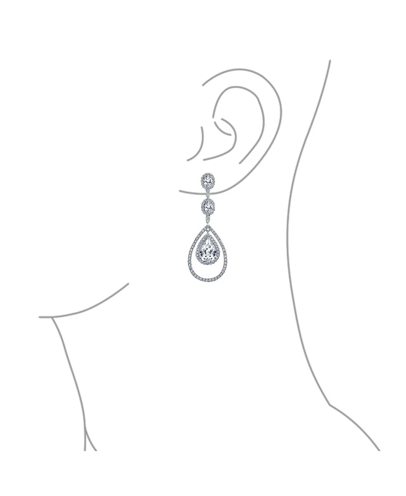 Bling Jewelry Cocktail Cubic Zirconia Double Halo Large Teardrop Cz Statement Chandelier Earrings