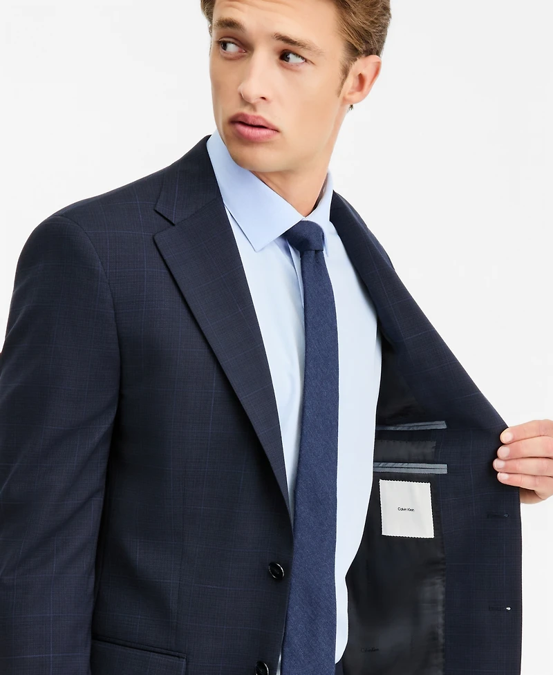 Calvin Klein Men's Slim-Fit Wool-Blend Plaid Suit Jacket