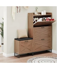 gaomon Farmhouse Entryway Shoe Cabinet with Bench