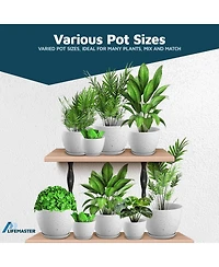 Lifemaster White Gray Plant Pots 15 Pack with Drainage Holes & Saucers, Stackable Indoor & Outdoor Planters for Houseplants & Flowers