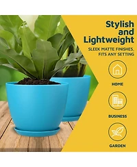 Lifemaster Blue Plant Pots 3 Pack with Drainage Holes & Saucers, Stackable Indoor & Outdoor Planters for Houseplants & Flowers, Durable & Weatherproof
