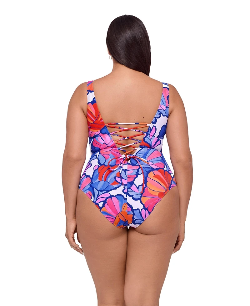 S3 Apparel Women's Sculpting Square-Neck Lace-Up Back One-Piece Swimsuit