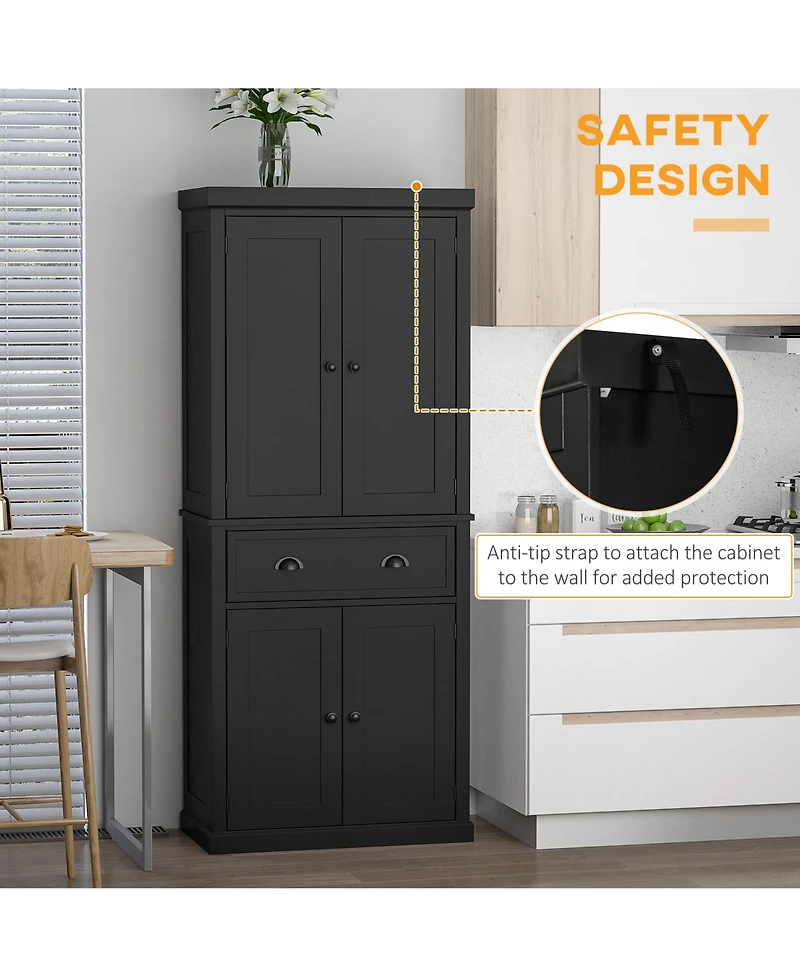 Homcom 72.5" Kitchen Pantry Cabinet with 4 Doors, Drawer,