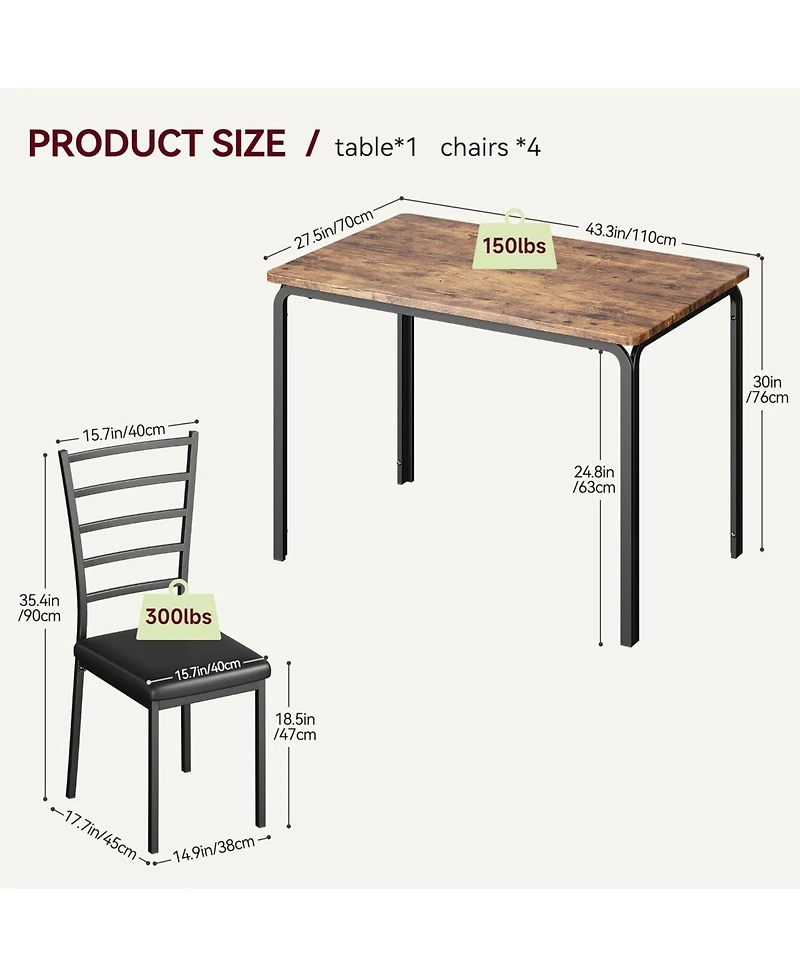 gaomon 5-Piece Modern Rectangular Wooden Dining Table Set with Upholstered Chairs