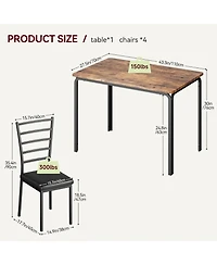 gaomon 5-Piece Modern Rectangular Wooden Dining Table Set with Upholstered Chairs