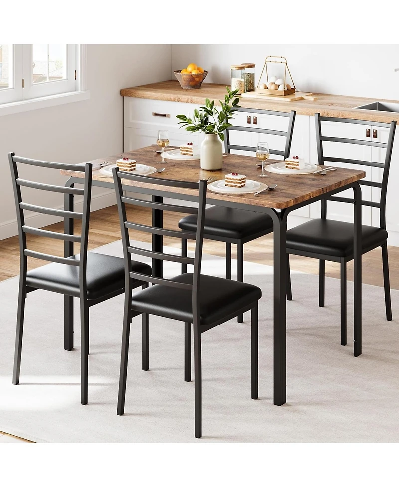 gaomon 5-Piece Modern Rectangular Wooden Dining Table Set with Upholstered Chairs