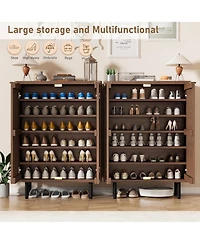 gaomon Narrow Freestanding 6-Tier Wooden Shoe Cabinet with Louvered Doors