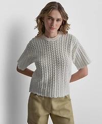 Dkny Women's Short-Sleeve Open Lattice Stitch Sweater