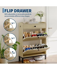 gaomon Shoe Storage Cabinet with 2 Hollow-Panel Flip Drawers and Top Drawer