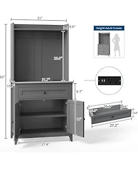 gaomon 63" Pantry Cabinet with 4 Hooks, Kitchen Storage Charging Station, Coffee Bar Table for Living Room, Dining 1 Large Dra
