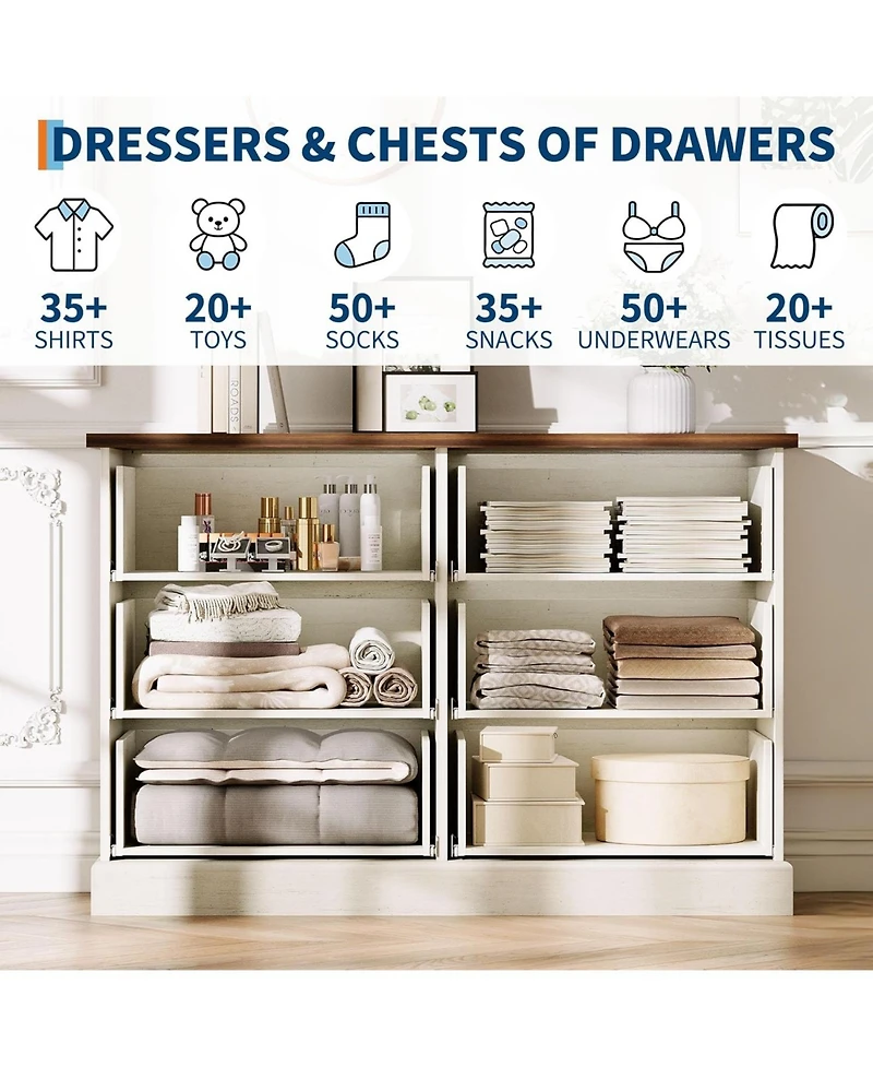 gaomon 6 Drawer Dresser for Bedroom, Horizontal Chest of Drawers, Fluted Panel Wood Dresser, Small Space Bedroom Clothing