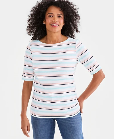 Style & Co Women's Printed Boat-Neck Elbow-Sleeve Top, Macy's Exclusive