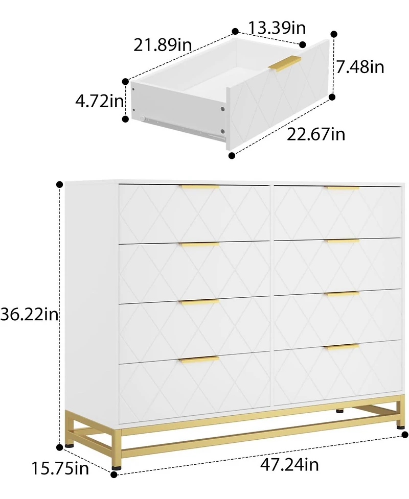 gaomon Dresser for Bedroom with 8 Drawer, Tv Stand Dressers Chest of Drawers Large Wood Dresser for Storage and Organization