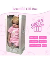 The New York Doll Collection 22 inch reborn baby doll with blond curly hair outfit/hairband