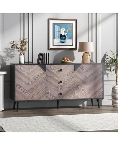 gaomon 55 Point 1 Inch 3 Drawer Storage Cabinet with Adjustable Shelf and Doors Modern Sideboard Buffet Cabinet for Dining Room