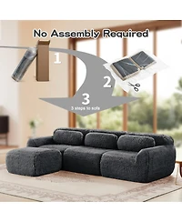 Streamdale Furniture L-shaped Dark Gray Plush Sofa with Ottoman, High-Density Sponge, No Assembly