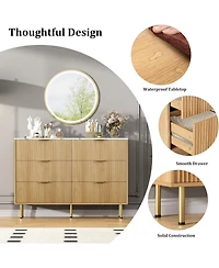 gaomon 47" Wide 6-Drawer Fluted Dresser, Modern Wooden Double Chest