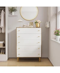 gaomon 44" Farmhouse Wood 5 Drawer Dresser with Bar Handles