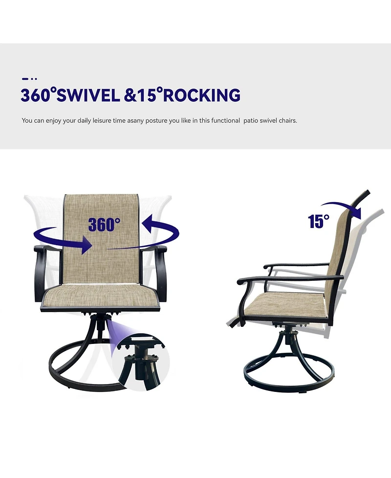 Mondawe 2-Piece Outdoor Swivel Dining Chairs, 360° Rotating with Ergonomic Armrests, Textilene All-Weather Patio Chairs
