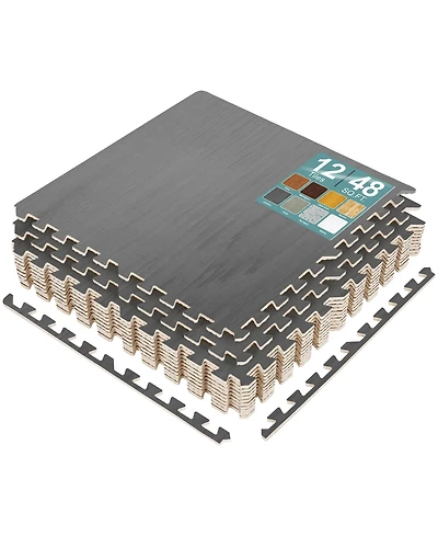 Sorbus Tiles Sq ft Wood Grain Interlocking Floor Foam Tile Mats - for Home, Playroom, Basement