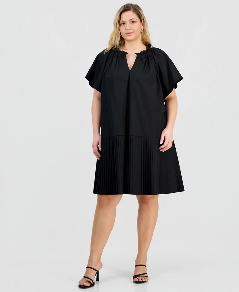 Robbie Bee Plus Pleat-Hem Puff-Sleeve Dress
