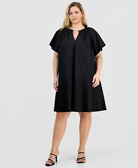 Robbie Bee Plus Pleat-Hem Puff-Sleeve Dress
