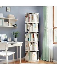 Rainsken 5 Tier Wooden Rotating Round Spinning Bookshelf Tower Storage Organizer