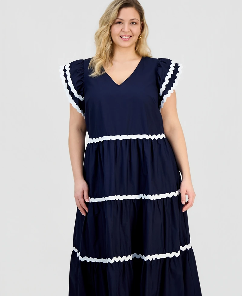 Robbie Bee Plus V-Neck Flutter-Sleeve Dress