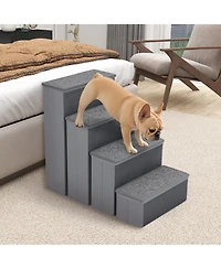 Gymax 4-Step Dog Stairs w/Adjustable Steps for High Beds Sofas for Small and Medium Dogs